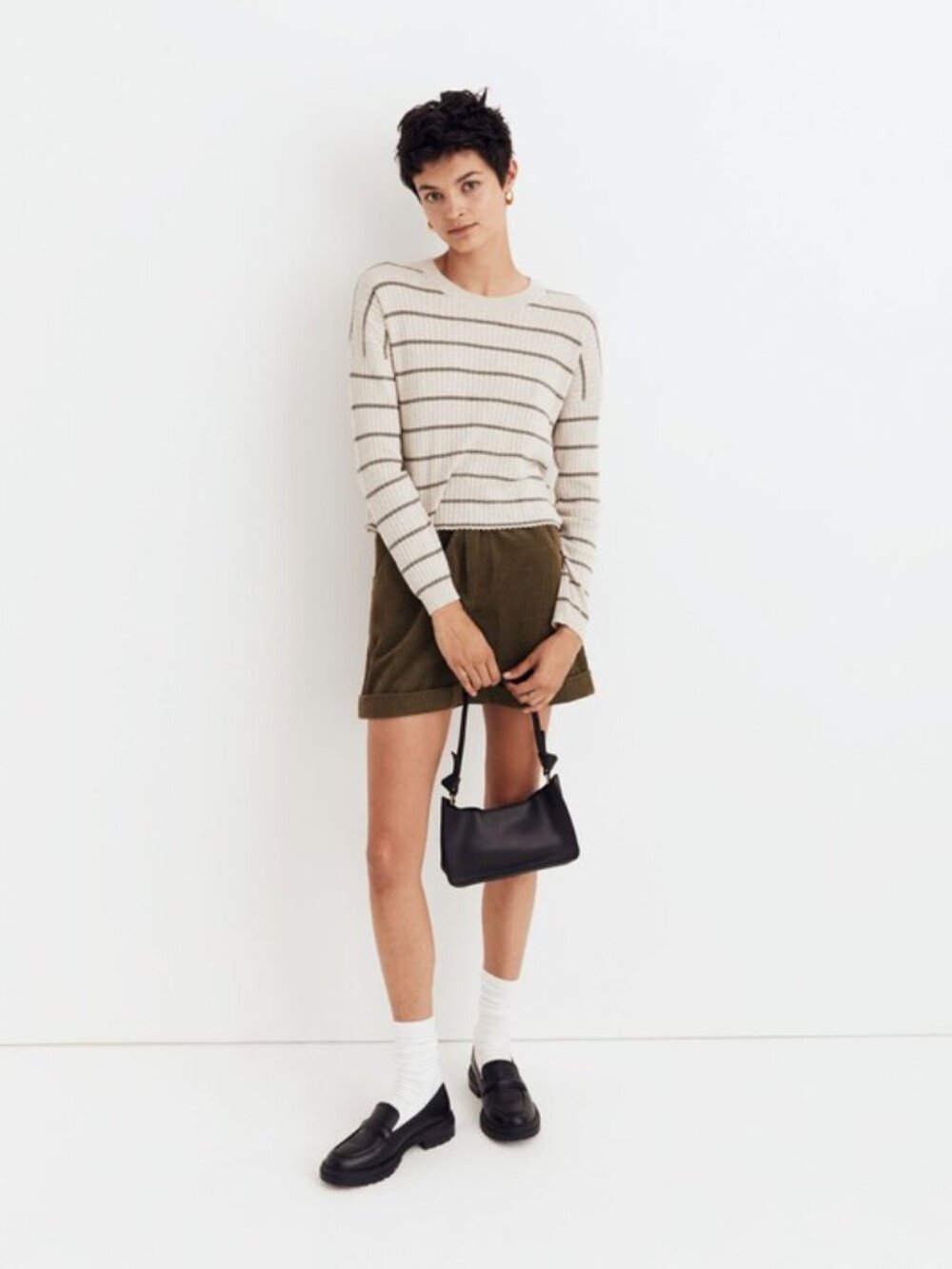Madewell Cream Grey Lawson Striped Ribbed Hemp Blend Sweater
